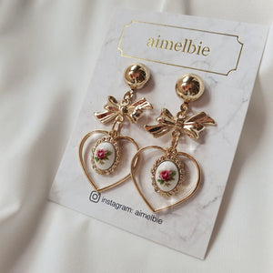 Vintage Rose Garden Earrings - Heart Version