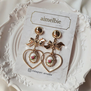 Vintage Rose Garden Earrings - Heart Version