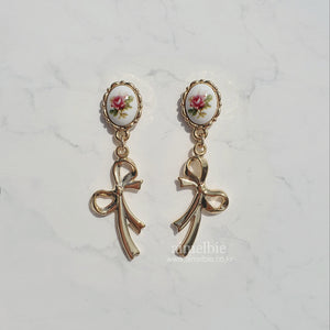 Vintage Rose Garden Earrings - Ribbon Version