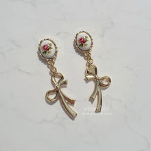 Load image into Gallery viewer, Vintage Rose Garden Earrings - Ribbon Version