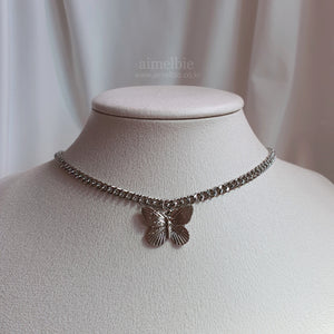 Silver Butterfly Chain Choker Necklace (Dreamcatcher Yoohyeon, HATFELT Yeeun necklace)