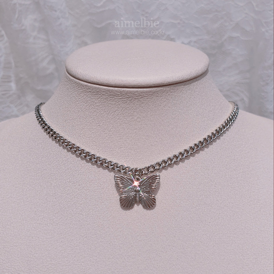 Silver Butterfly Chain Choker Necklace (Dreamcatcher Yoohyeon, HATFELT Yeeun necklace)