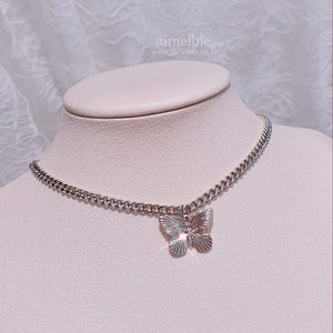 Silver Butterfly Chain Choker Necklace (Dreamcatcher Yoohyeon, HATFELT Yeeun necklace)