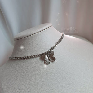 Silver Butterfly Chain Choker Necklace (Dreamcatcher Yoohyeon, HATFELT Yeeun necklace)