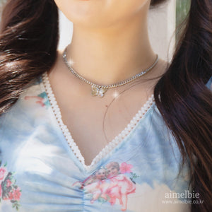 Silver Butterfly Chain Choker Necklace (Dreamcatcher Yoohyeon, HATFELT Yeeun necklace)