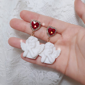 Baby Angel and Red Heart Earrings (Hyun-A Instagram Earrings)