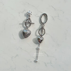 Heart and Chain Earrings - Silver