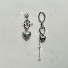 Load image into Gallery viewer, Heart and Chain Earrings - Silver