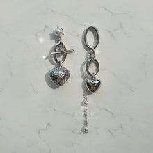 Load image into Gallery viewer, Heart and Chain Earrings - Silver