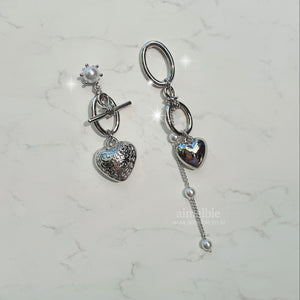 Heart and Chain Earrings - Silver