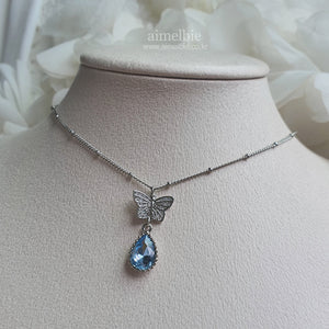 Dreamy Butterfly Semi-Choker Necklace - Light Blue (Oh My Girl Arin, Mamamoo Solar, STAYC Sieun Necklace)