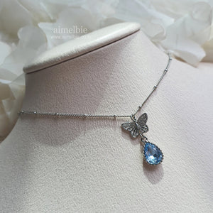 Dreamy Butterfly Semi-Choker Necklace - Light Blue (Oh My Girl Arin, Mamamoo Solar, STAYC Sieun Necklace)