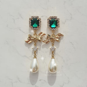Emerald Royal Ribbon Earrings (TWICE Dahyun Earrings)