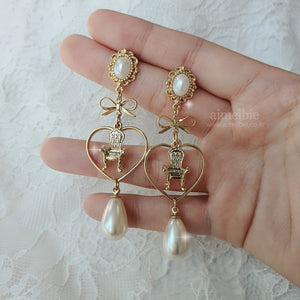 Antique Chair and Heart Earrings