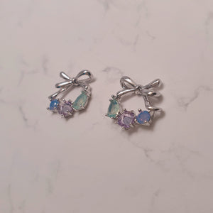 Petit Ribbon Wreath Earrings - Silver