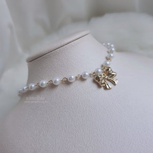 Adorable Ribbon Pearl Choker - Gold ver. (Billlie Sheon Necklace)