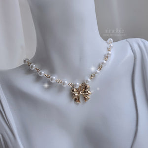 Adorable Ribbon Pearl Choker - Gold ver. (Billlie Sheon Necklace)