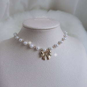 Adorable Ribbon Pearl Choker - Gold ver. (Billlie Sheon Necklace)