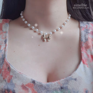 Adorable Ribbon Pearl Choker - Gold ver. (Billlie Sheon Necklace)