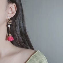 Load image into Gallery viewer, Pink-red Camelia Earrings