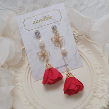 Load image into Gallery viewer, Pink-red Camelia Earrings