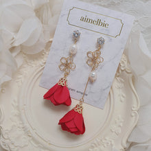 Load image into Gallery viewer, Pink-red Camelia Earrings