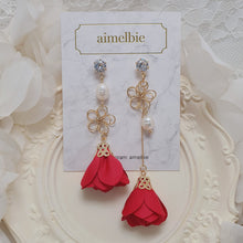 Load image into Gallery viewer, Pink-red Camelia Earrings