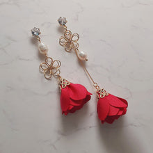 Load image into Gallery viewer, Pink-red Camelia Earrings