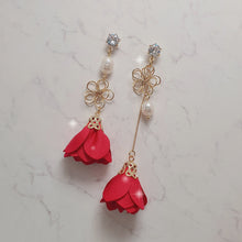 Load image into Gallery viewer, Pink-red Camelia Earrings