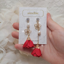 Load image into Gallery viewer, Pink-red Camelia Earrings
