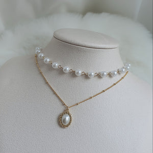 Elegant Layered Pearl Choker Necklace - Gold ver.