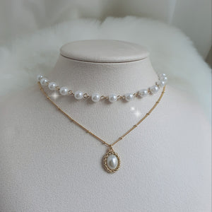 Elegant Layered Pearl Choker Necklace - Gold ver.