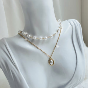 Elegant Layered Pearl Choker Necklace - Gold ver.