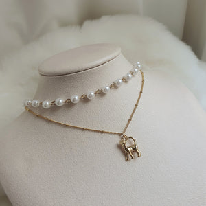 Kitty Layered Pearl Choker Necklace - Gold ver. (Kep1er Yujin Necklace)