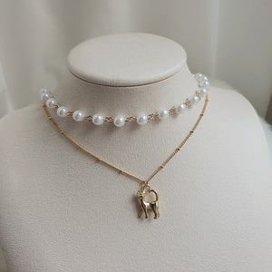 Kitty Layered Pearl Choker Necklace - Gold ver. (Kep1er Yujin Necklace)