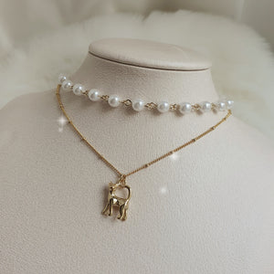 Kitty Layered Pearl Choker Necklace - Gold ver. (Kep1er Yujin Necklace)