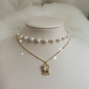 Kitty Layered Pearl Choker Necklace - Gold ver. (Kep1er Yujin Necklace)