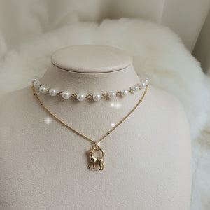 Kitty Layered Pearl Choker Necklace - Gold ver. (Kep1er Yujin Necklace)