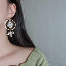 Load image into Gallery viewer, Gray and Gold Dreamcatcher Earrings