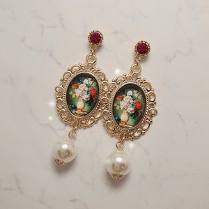 Classic Flowers Oil Painting Earrings