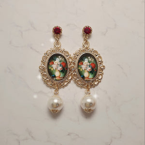 Classic Flowers Oil Painting Earrings