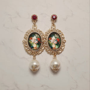 Classic Flowers Oil Painting Earrings