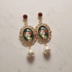 Classic Flowers Oil Painting Earrings