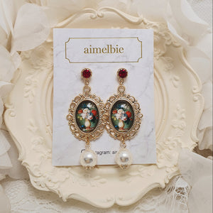 Classic Flowers Oil Painting Earrings