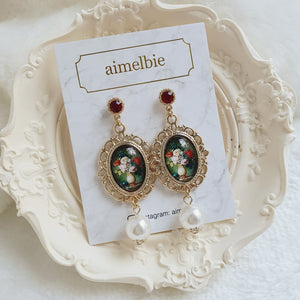 Classic Flowers Oil Painting Earrings