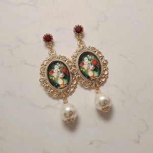 Classic Flowers Oil Painting Earrings