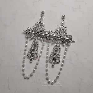 Gothic Silver Cross Earrings