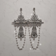 Load image into Gallery viewer, Gothic Silver Cross Earrings