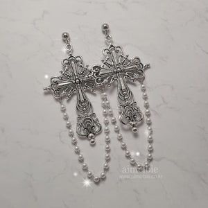 Gothic Silver Cross Earrings