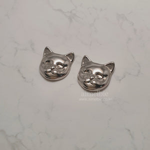 Melbie The Cat Series - Cat Face Earrings (Silver) (Red Velvet Joy, VIVIZ Sinb Earrings)